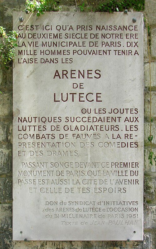 Plaque des Arènes de Lutèce